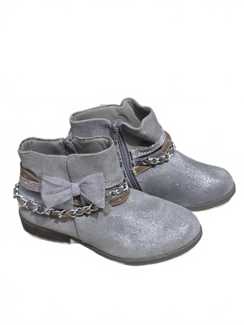 Crown Vintage Shanley Bootie Big Girls Size 4M Silver Glitter Ankle Boots